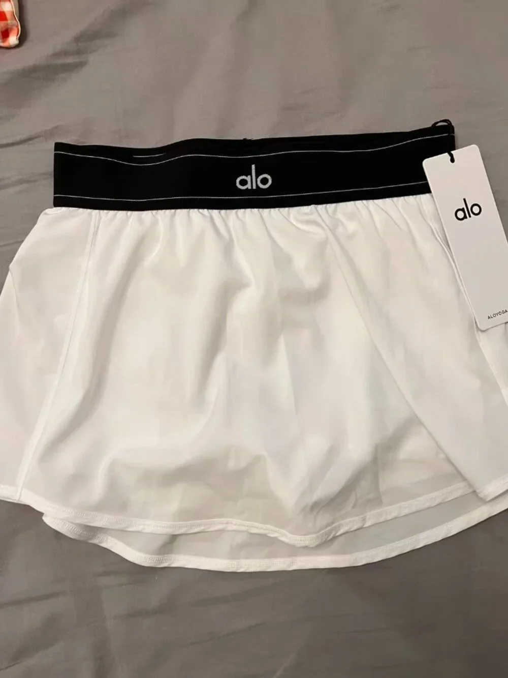 ALO Yoga White Mini Skort with Black Waistband